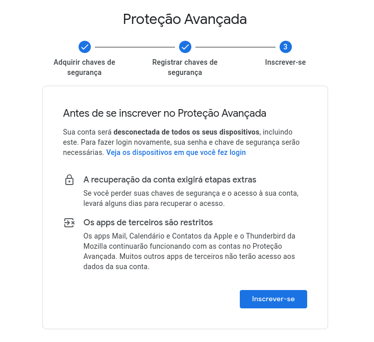 Programa Proteção Avançada do Google
